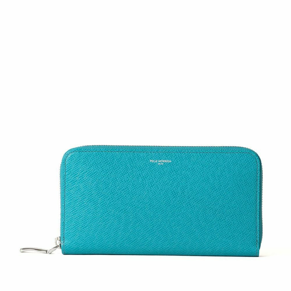 ラウンドジップウォレット（サックスの正面）