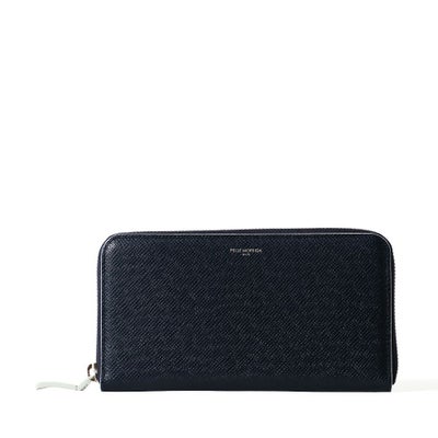 ラウンドジップウォレット（ブラック×アイボリーの正面）