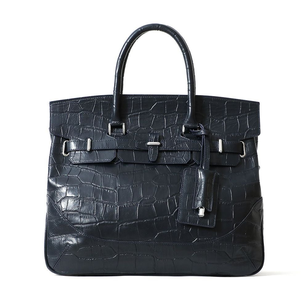 フラップボストンバッグ（ネイビーの正面）