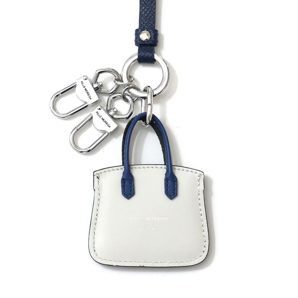 PRADA BUON VIAGGIO キーホルダー レザー×メタル シルバー プラダ三角ロゴ金具 バッグチャーム 黒 シルバー金具 ユニセックス