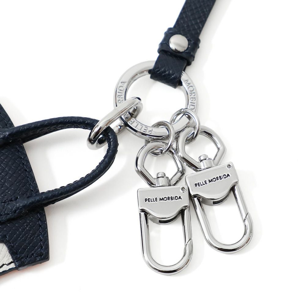 PRADA BUON VIAGGIO キーホルダー レザー×メタル シルバー プラダ三角ロゴ金具 バッグチャーム 黒 シルバー金具 ユニセックス