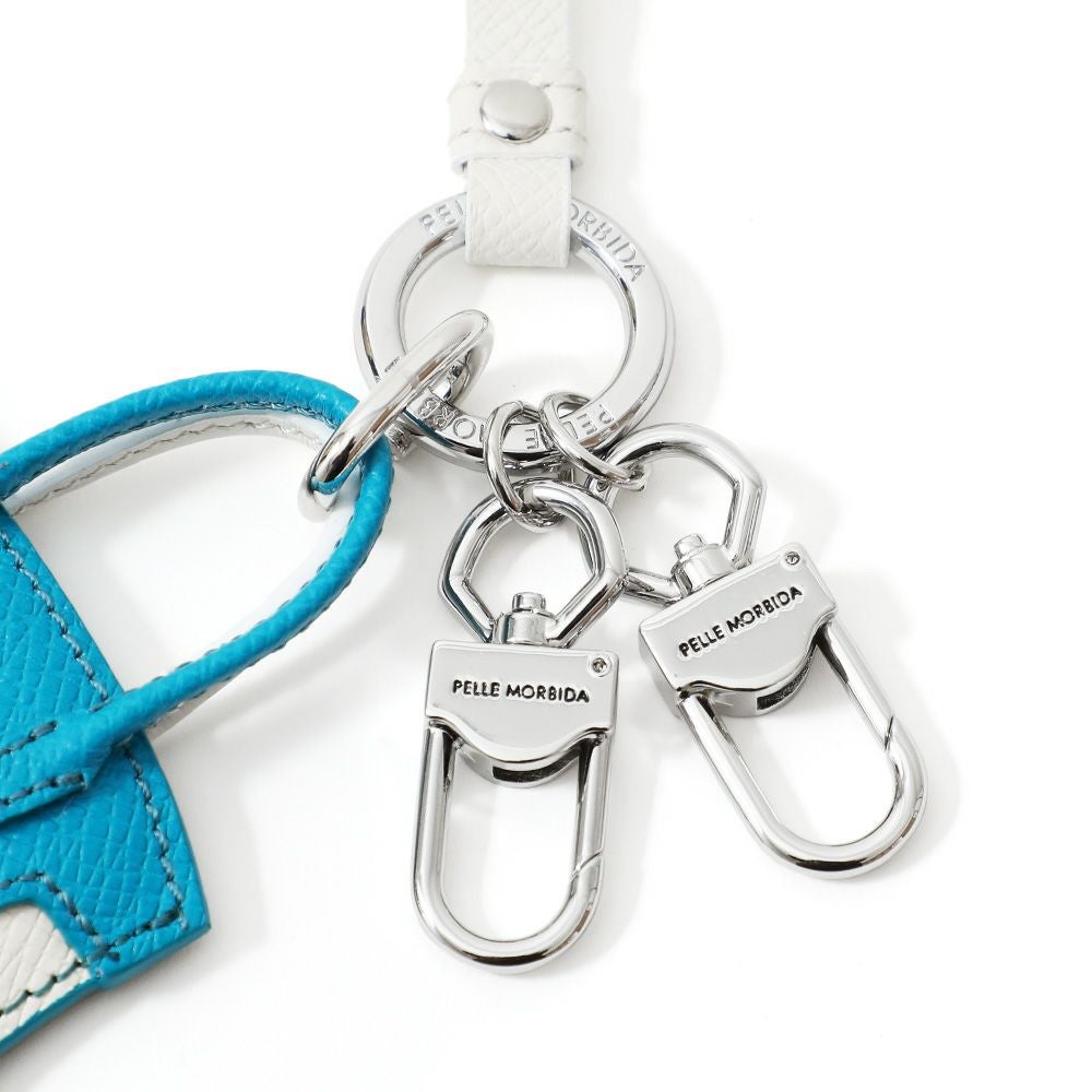 PRADA BUON VIAGGIO キーホルダー レザー×メタル シルバー プラダ三角ロゴ金具 バッグチャーム 黒 シルバー金具 ユニセックス
